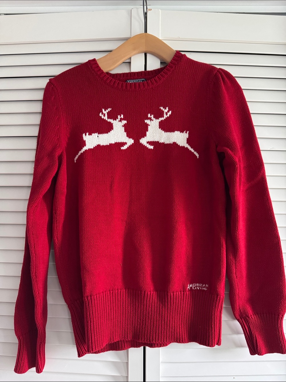 American Living Red Sweater with White Reindeer Motif